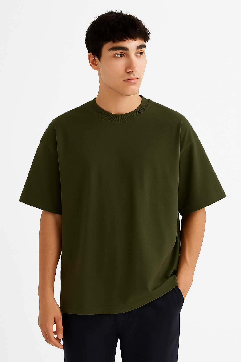 OLIVE GREEN OVERSIZED BASIC TSHIRT
