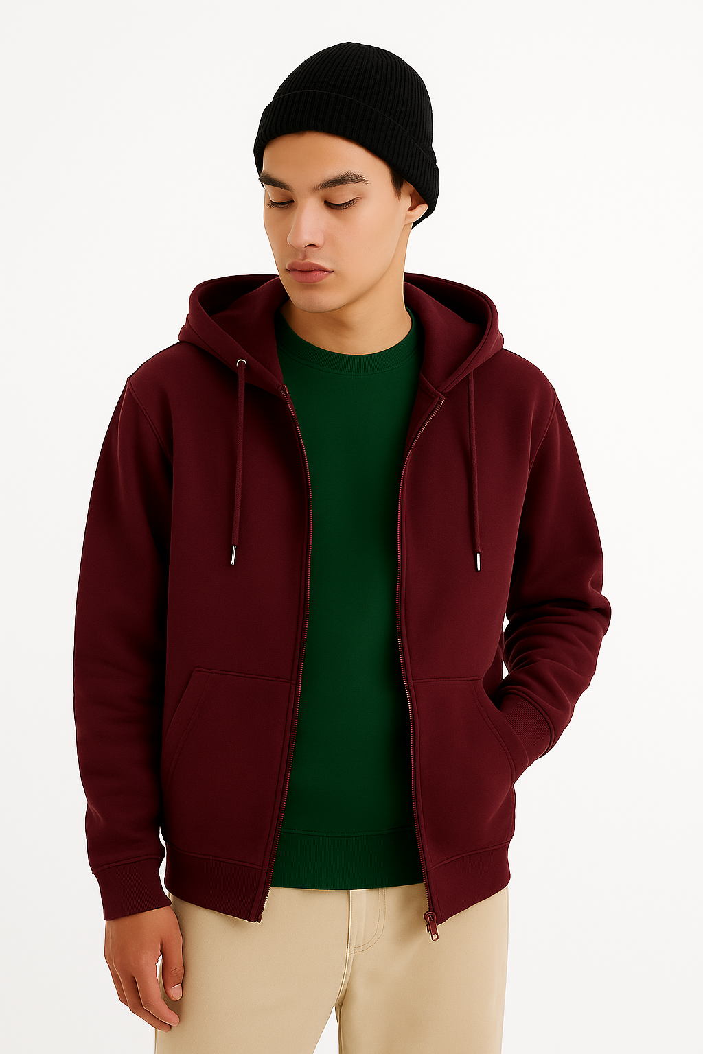 MAROON BASIC ZIPPER HOODIE