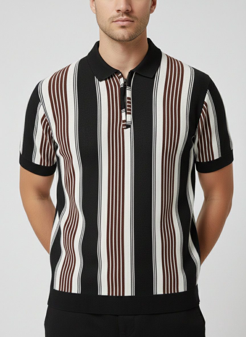 Quarter Zipped Knitted Polo Shirt (BWB)