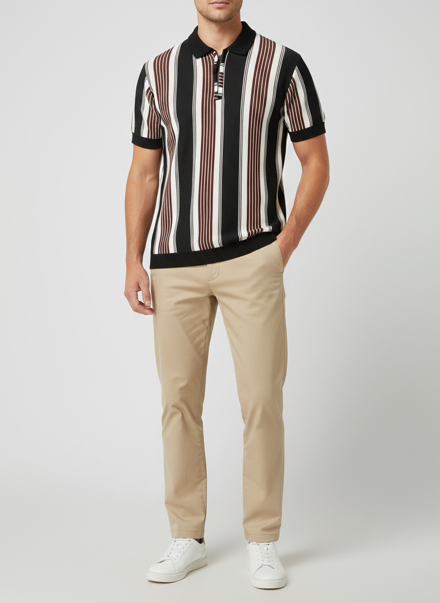 Quarter Zipped Knitted Polo Shirt (BWB)