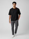 Grid Textured Black Drop Shoulder T-Shirt