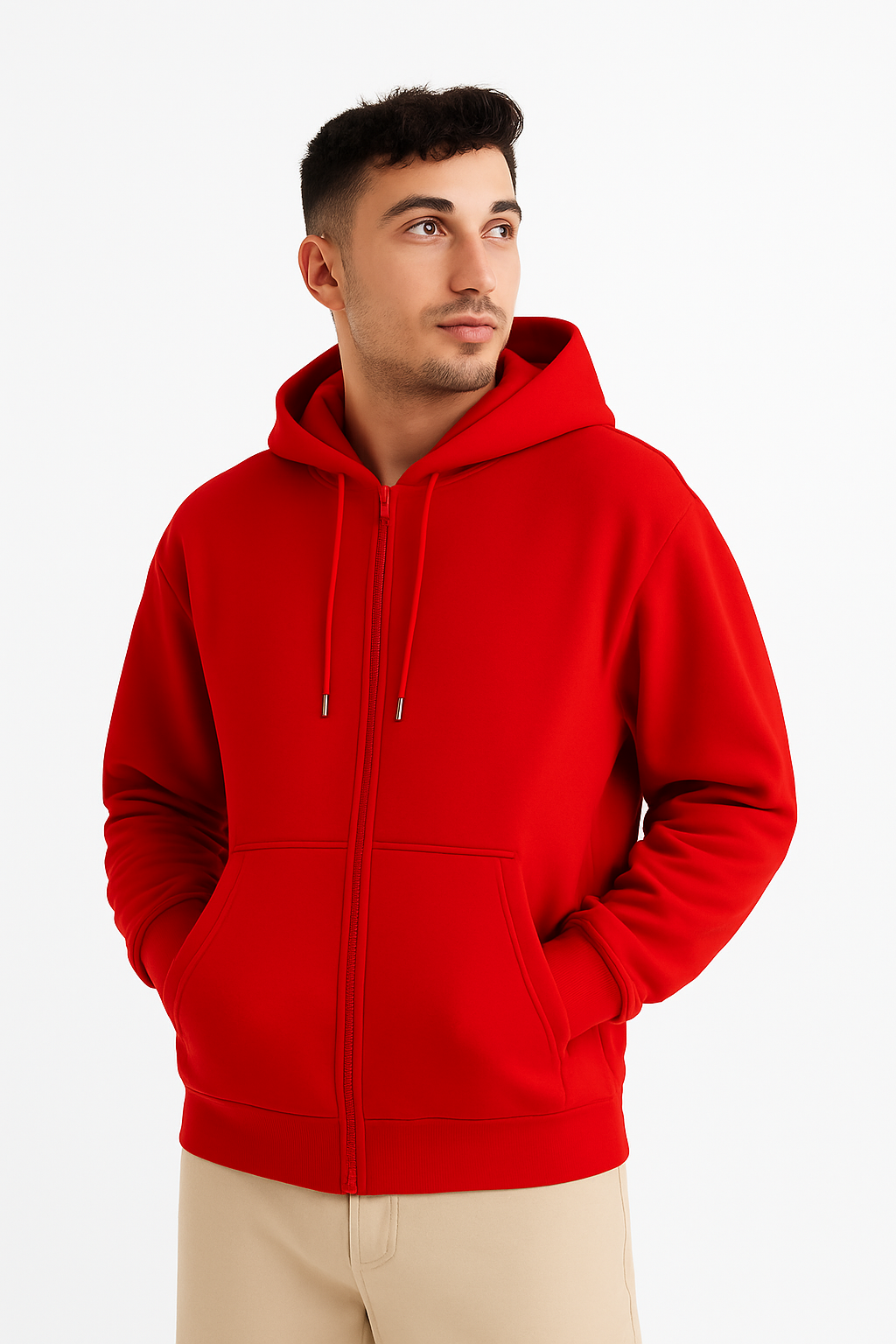 RED BASIC ZIPPER HOODIE