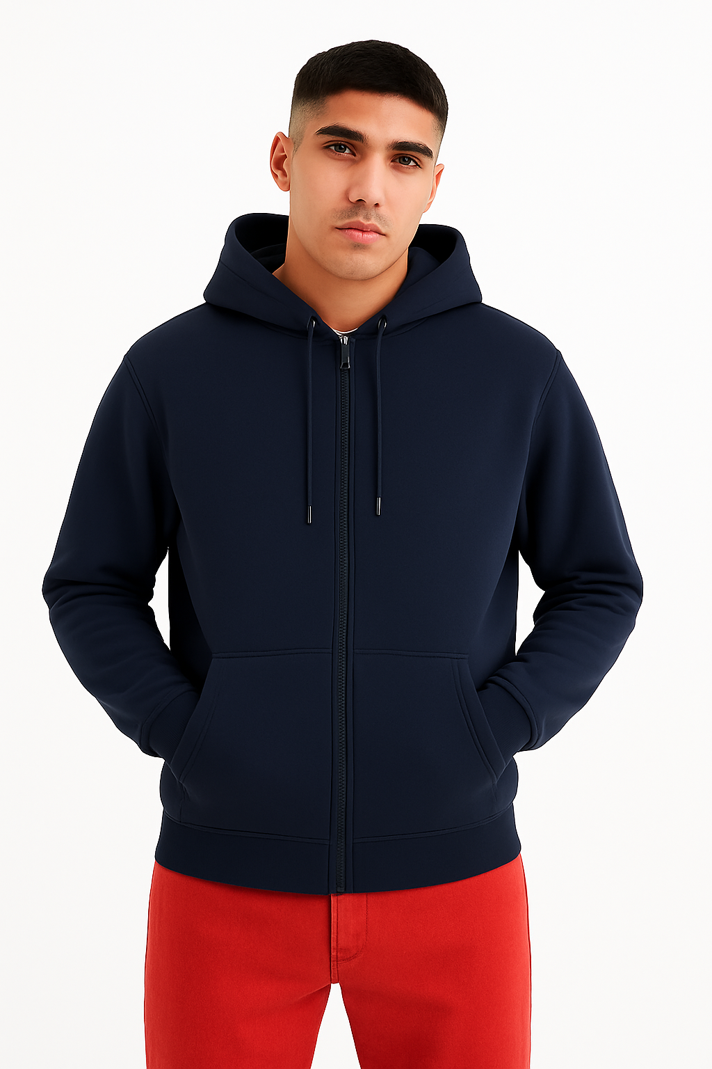 NAVY BLUE BASIC ZIPPER HOODIE